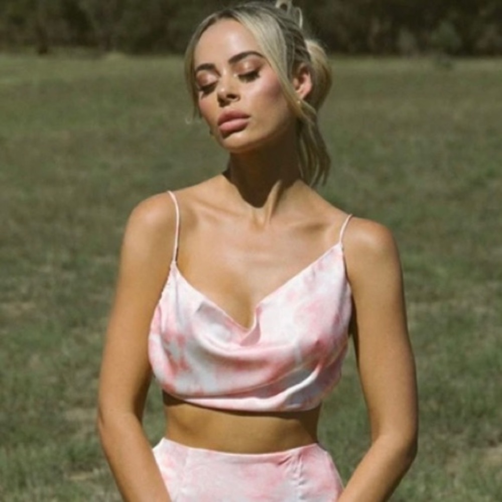 Sabo Skirt Pink Marble Satin Cowl Neck Camisole